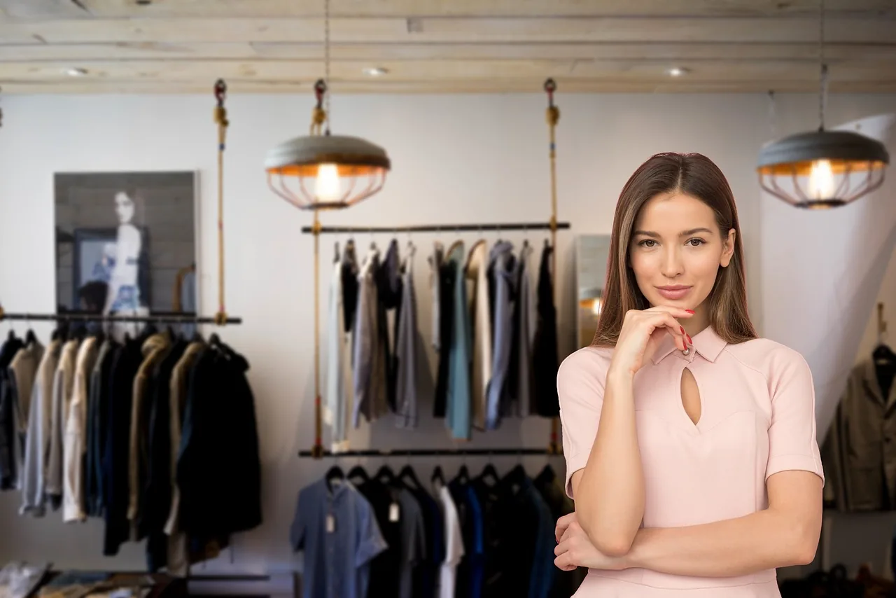 Smiling woman in a clothing store