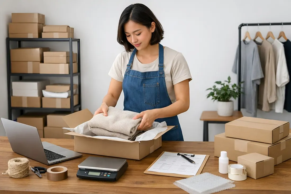 Eine E-Commerce-Bestellung wird verpackt