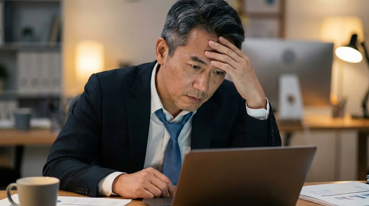Businessman dealing with a problem at his laptop