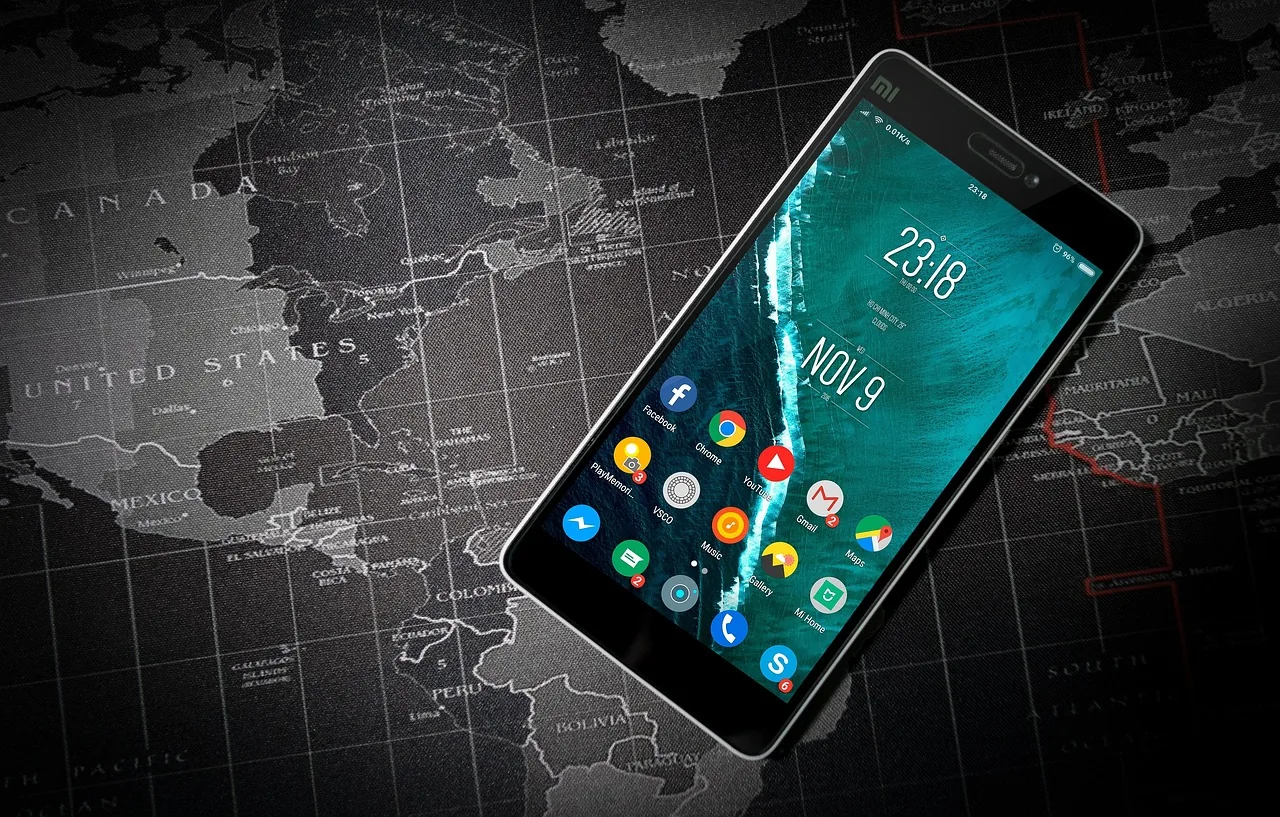 Smartphone lying on a map